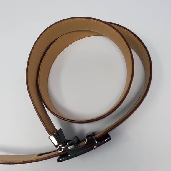 VERA PELLE COGNAC BROWN GENUINE LEATHER BELT ITALY GUNMETAL BUCKLE MEN 44 SLIDE - Picture 3 of 11